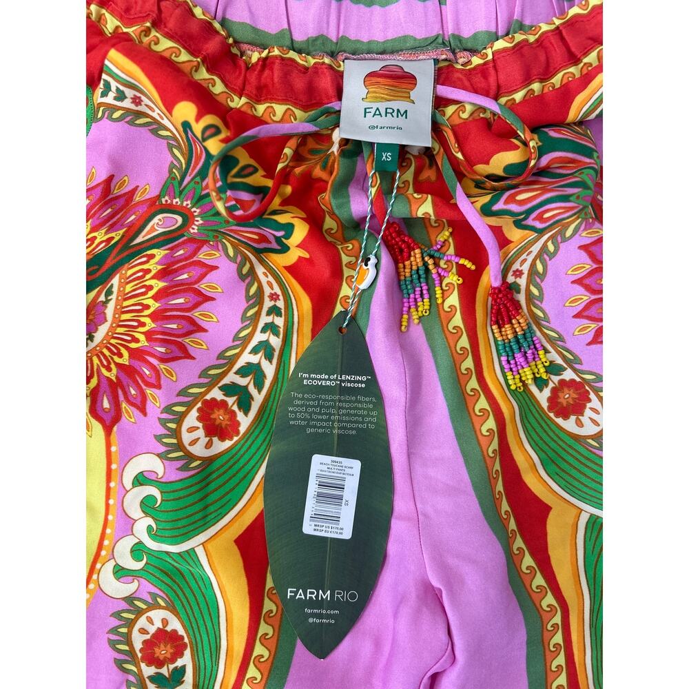 NWT FARM Rio Multicolor Beach Toucans Scarf Straight Leg Pants XS - Picture 6 of 16